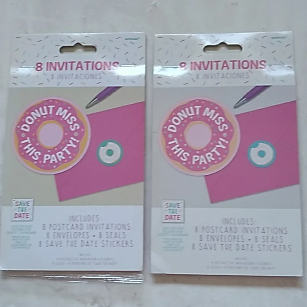 NWT 2 packs of amscan donut miss this party 8 invitations with envelope